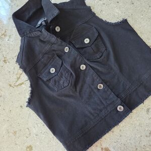 Black Denim Vest with Button Details